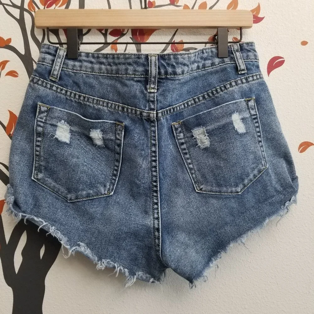 Litz Destroyed Distressed High Waist Denim Shorts - Picture 3 of 5